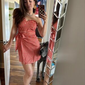 Red and White Strapless Sundress with Sweetheart Neckline